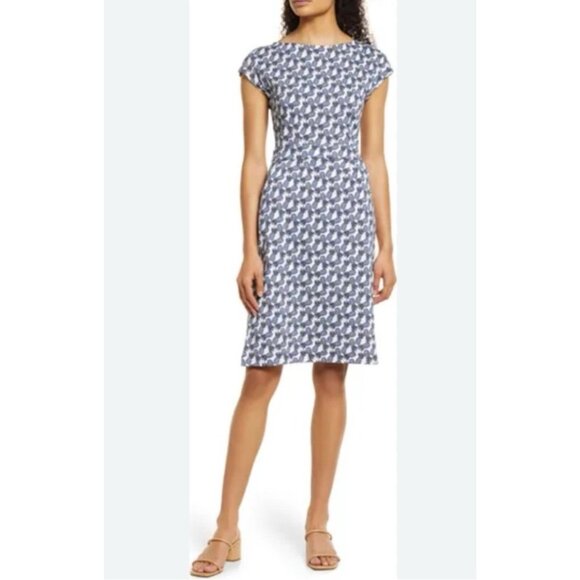 Boden Dress 8 Cap Sleeve Blue Ivory Pineapples Cotton Casual Pullover Washable - Picture 2 of 15